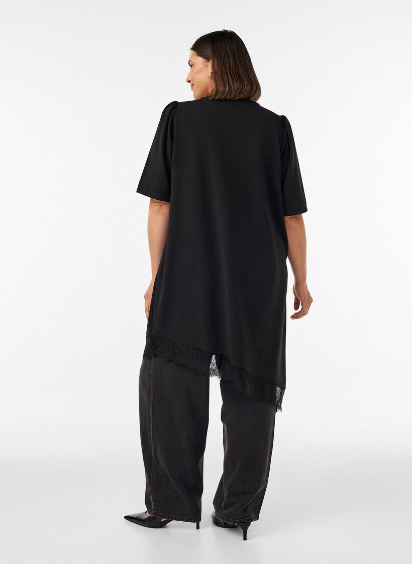 Tuniek met asymmetrische kanten rand, Zwart, Model image number 2