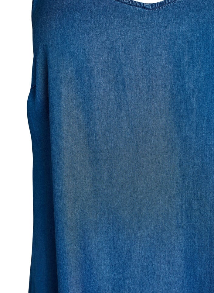 Robe mi-longue &agrave; bretelles en TENCEL&trade; Lyocell aspect denim, Bleu, Packshot