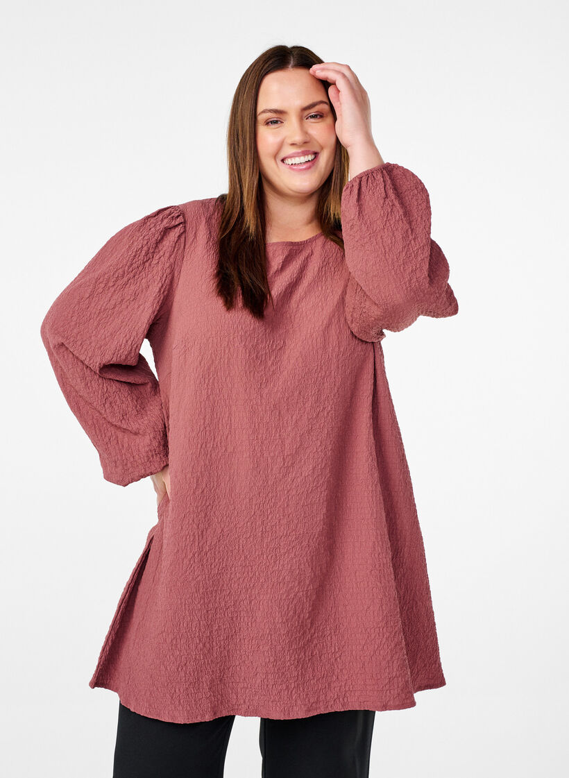 FLASH - Tuniek met lange mouwen en een ronde hals, Bruin, Model image number 0