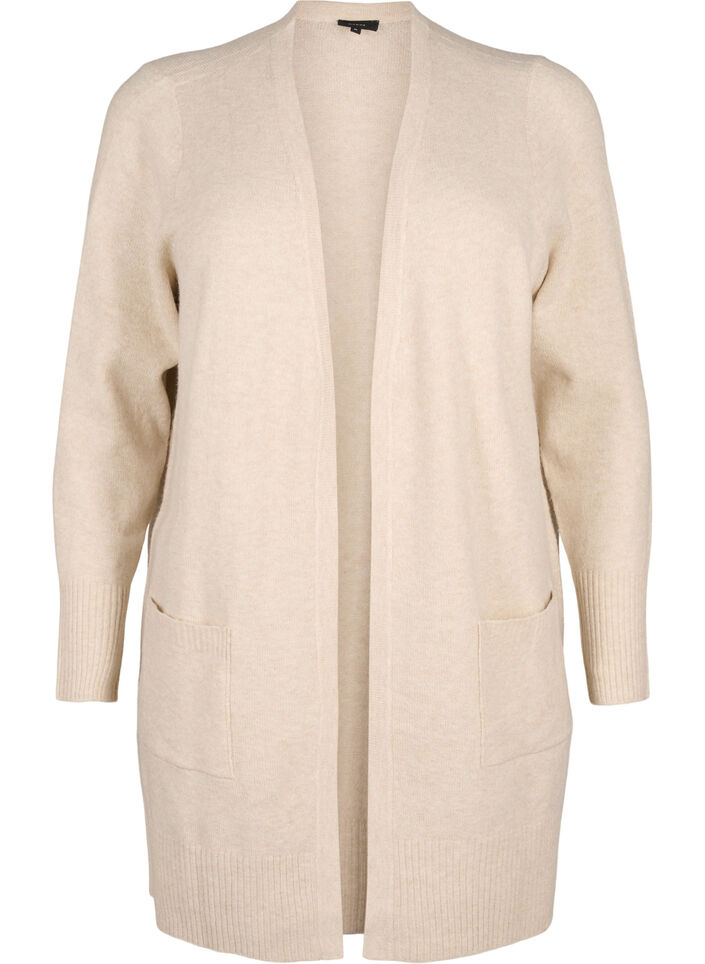 Geribd gebreid vest met zakken, Beige, Packshot image number 0