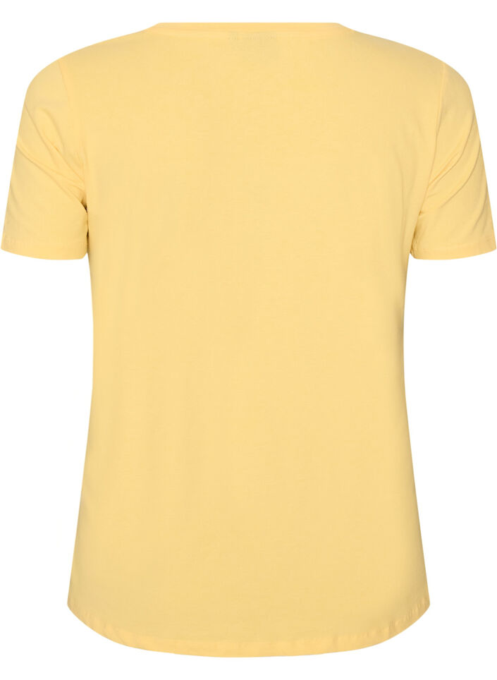Basic t-shirt in effen kleur met katoen, Geel, Packshot image number 1