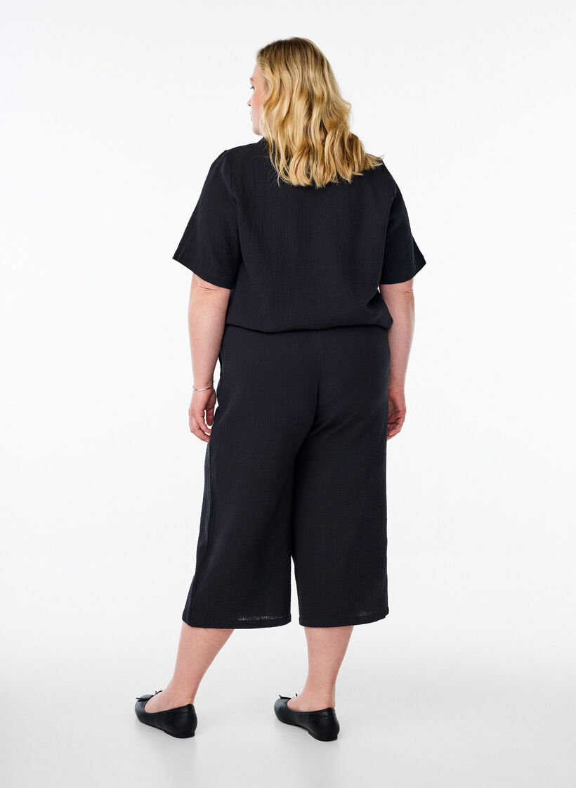 Pantalon culotte taille haute, Noir, Model image number 1
