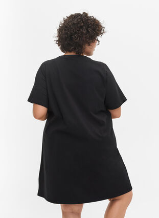Chemise de nuit t-shirt en coton uni, Black, Model image number 1