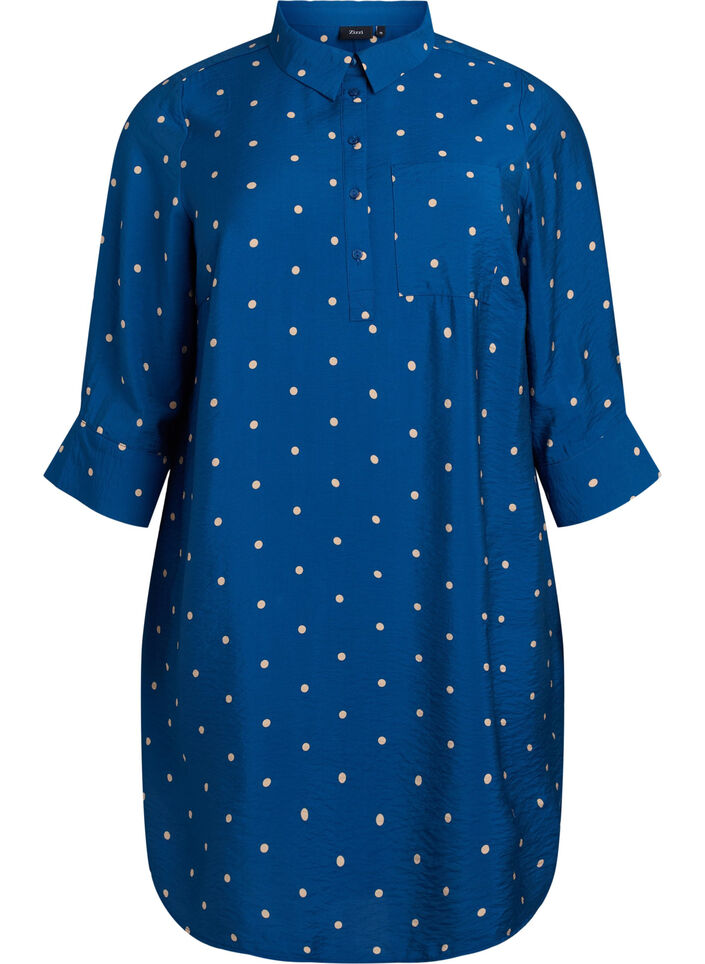 Korte jurk met kraag en borstzak, Blauw, Packshot image number 0