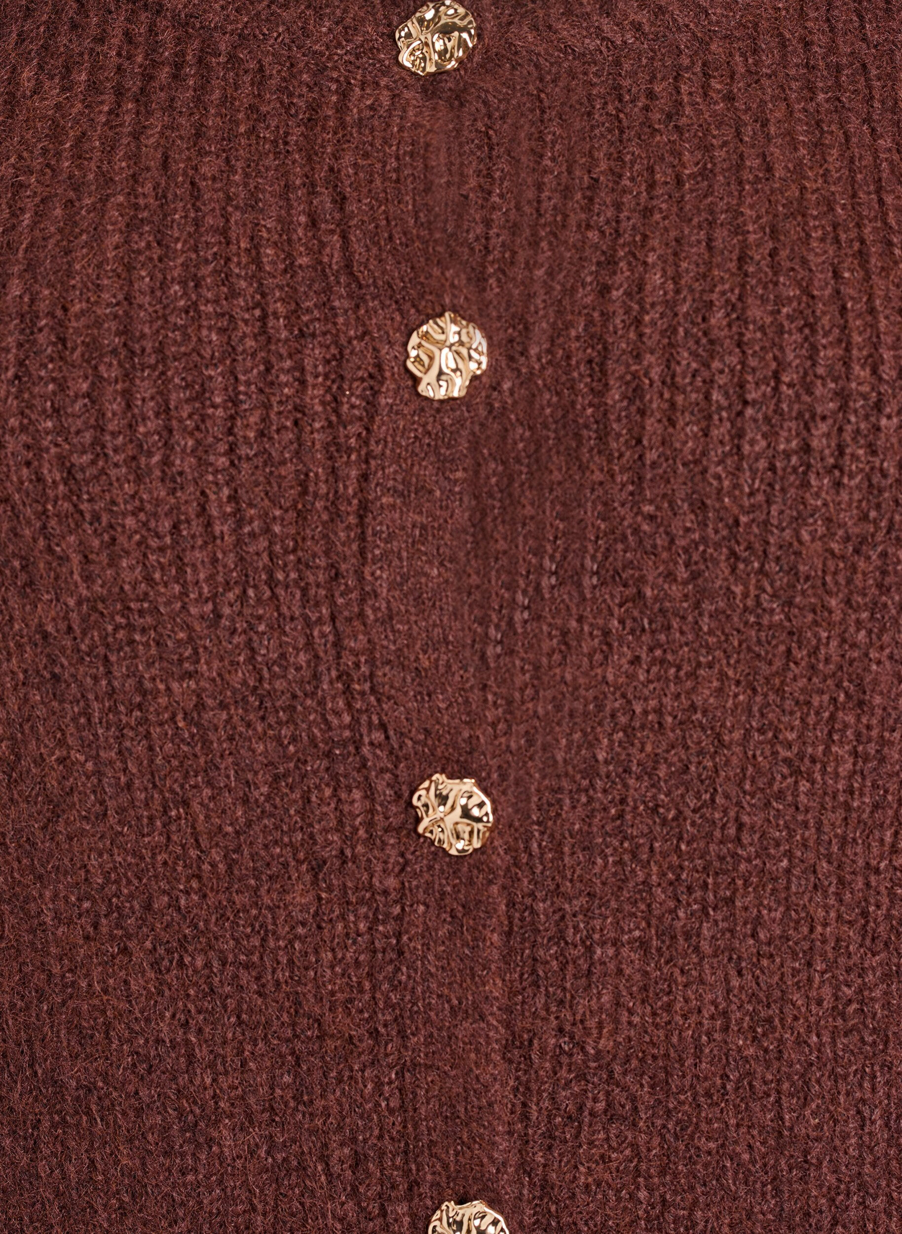 ZizziKorte cardigan met 3/4-mouwen en gouden textuur knopen, Bruin, Packshot image number 2