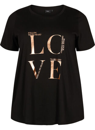 T-shirt en coton à manches courtes avec impression, Black W. Love , Packshot image number 0