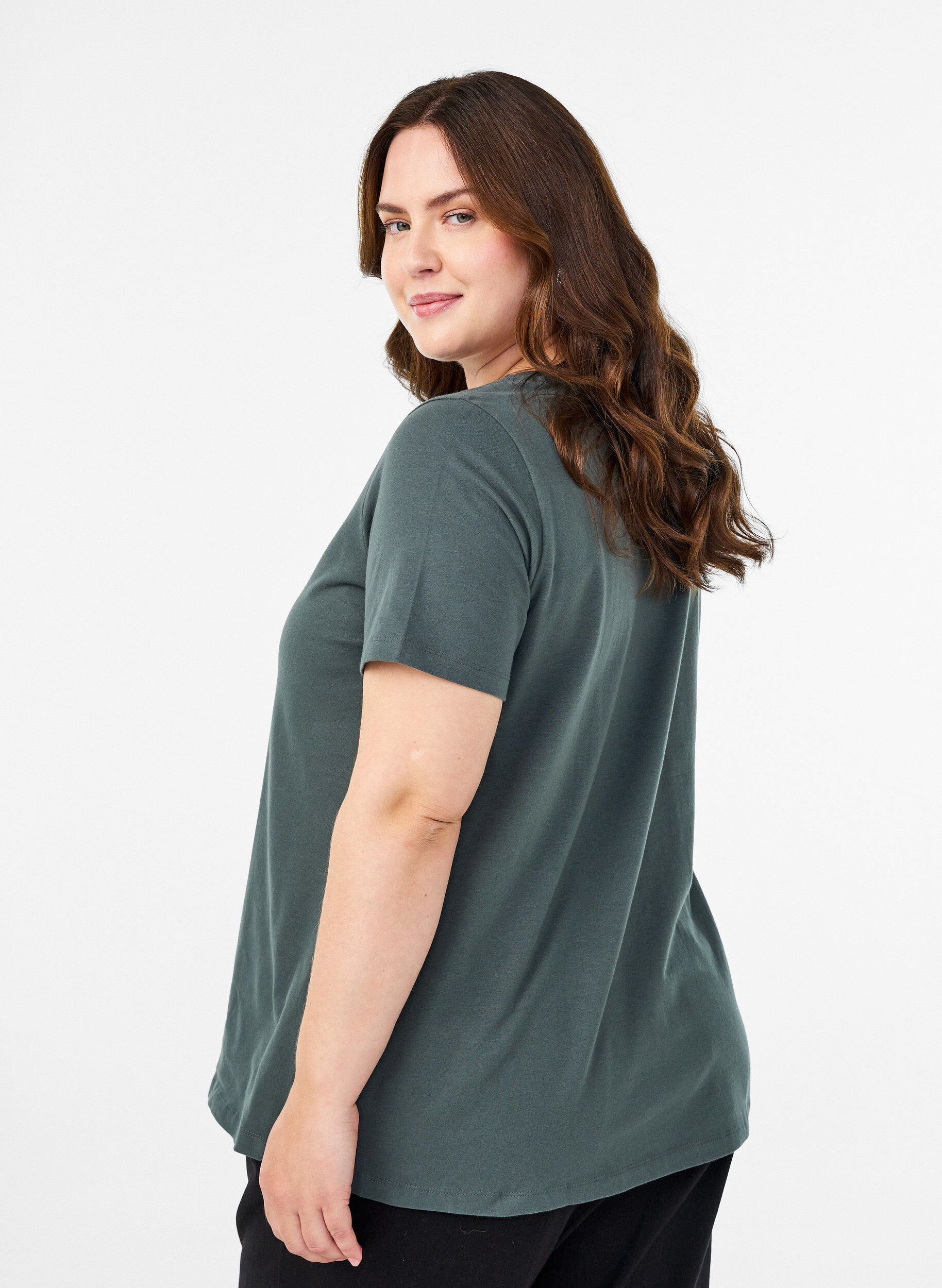 ZizziEffen basic katoenen T-shirt, Groen, Model image number 2