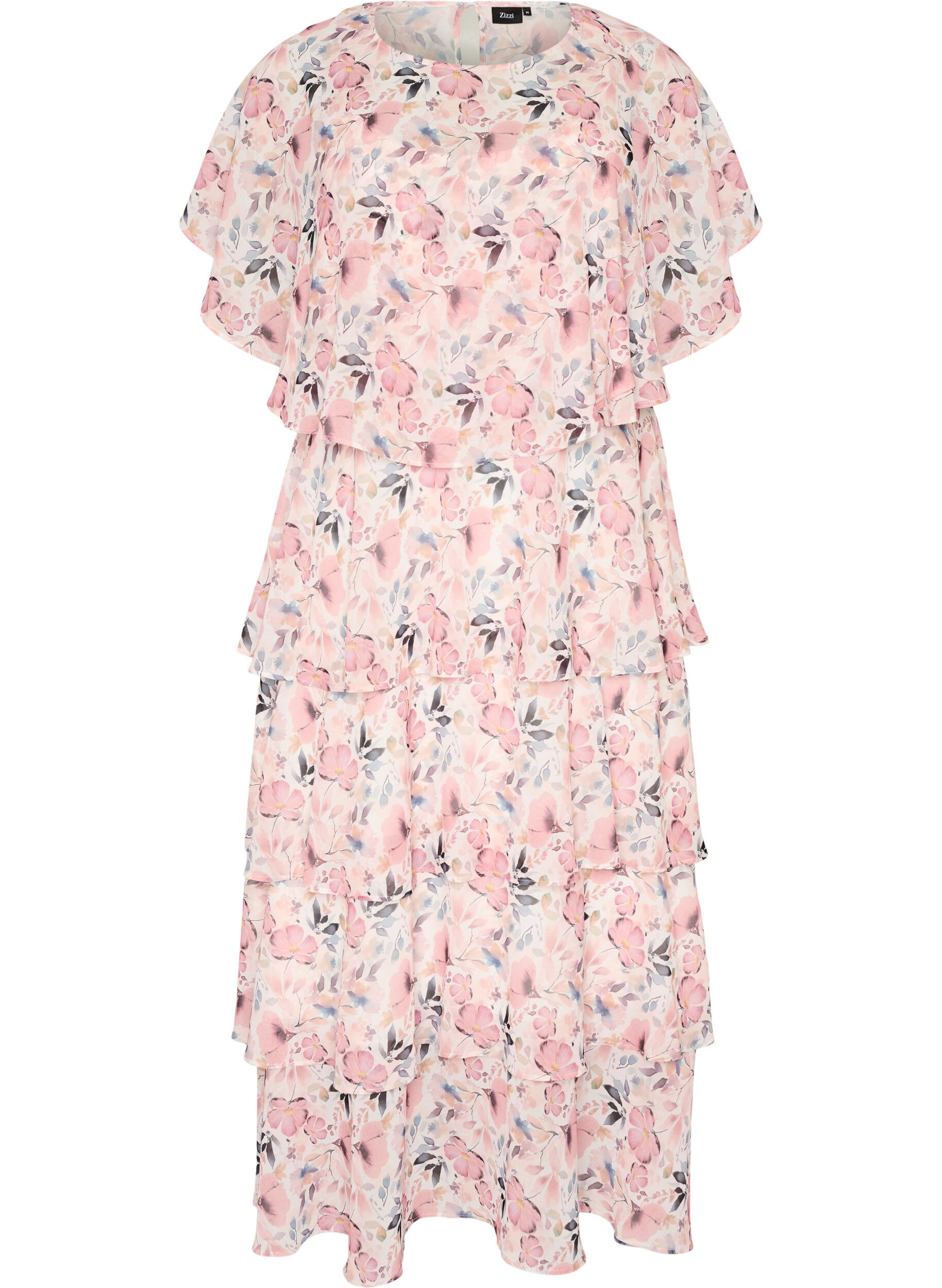 Robe maxi avec plusieurs couches de volants et cape amovible