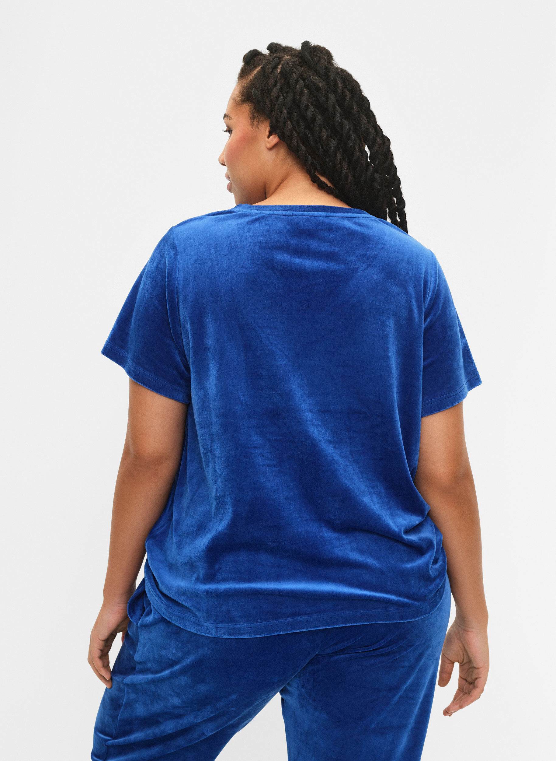 ZizziVelours T-shirt met v-hals, Monaco Blue, Model image number 1
