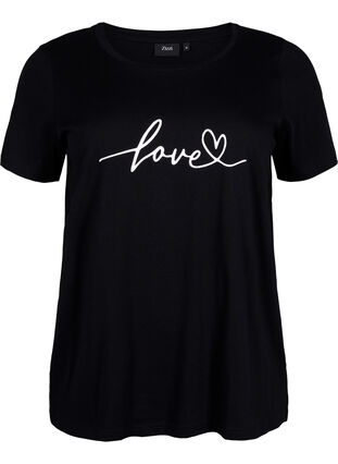 Katoenen T-shirt met ronde hals en print, Black W. Love, Packshot image number 0