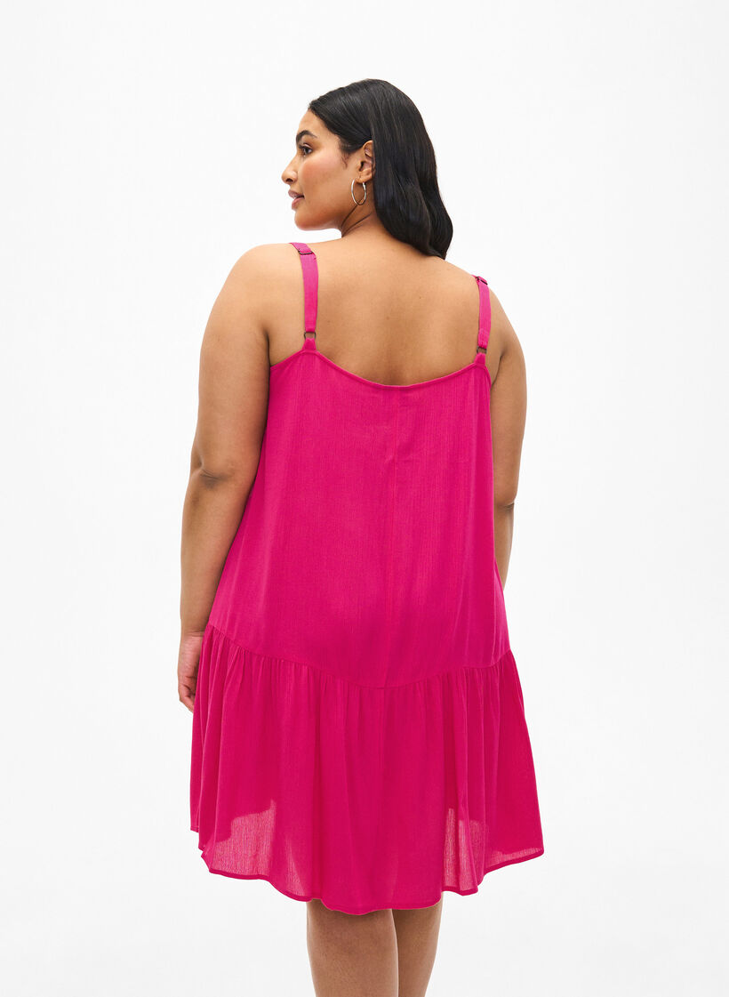 zomerjurk met bandjes, gemaakt van viscose, Raspberry Sorbet, Model image number 1