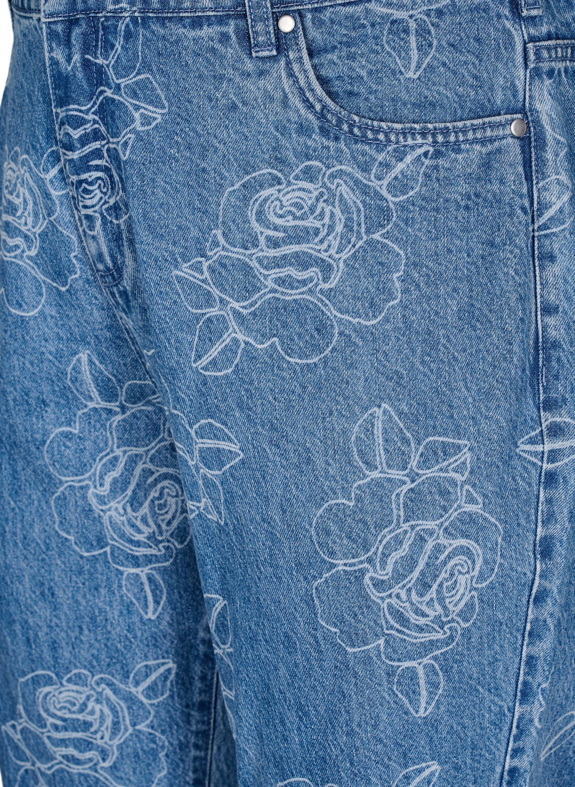ZizziMille jeans met een bloemenpatroon, Blauw, Packshot image number 2