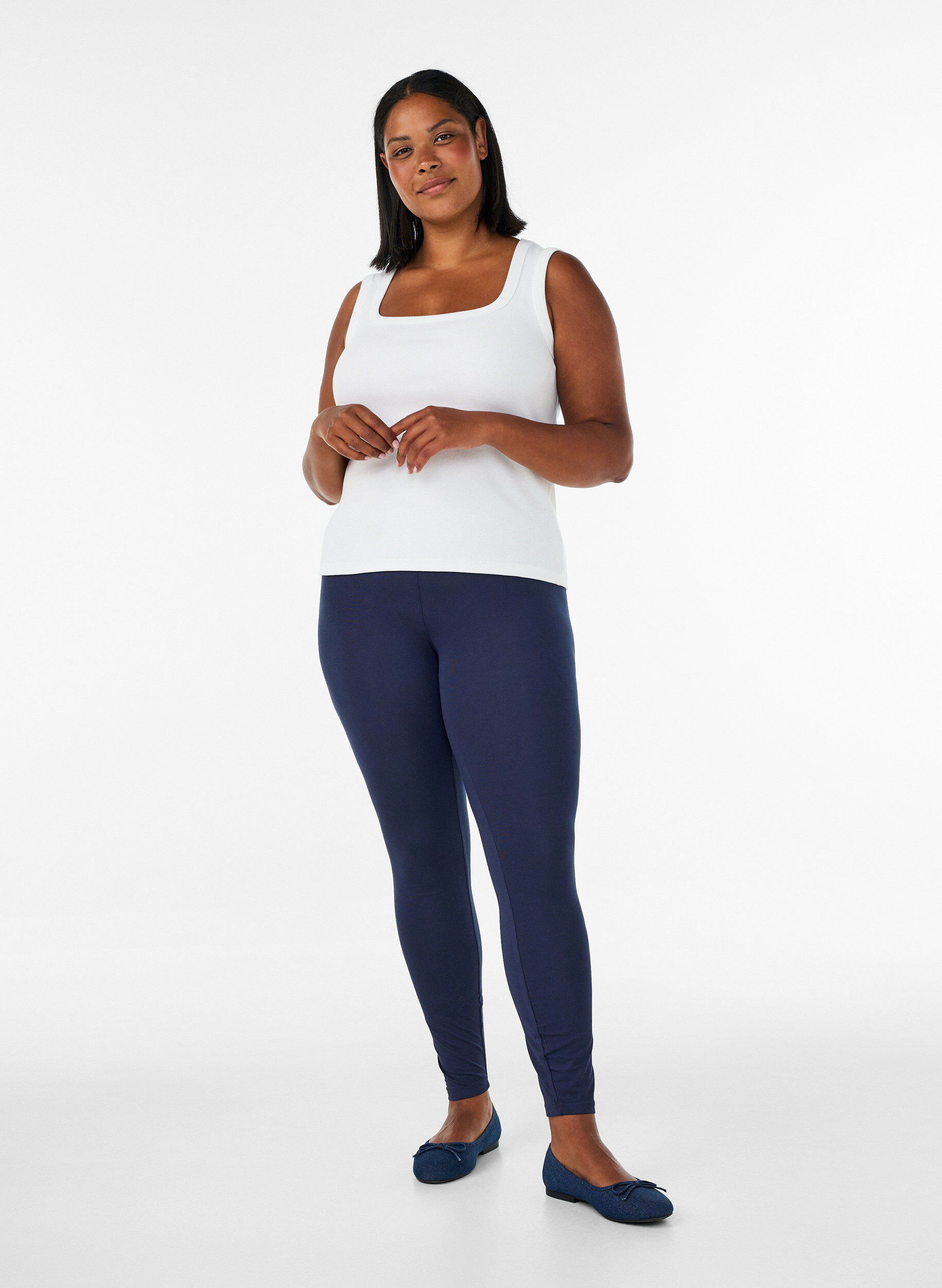 Basisleggings met extra lengte, Blauw, Model