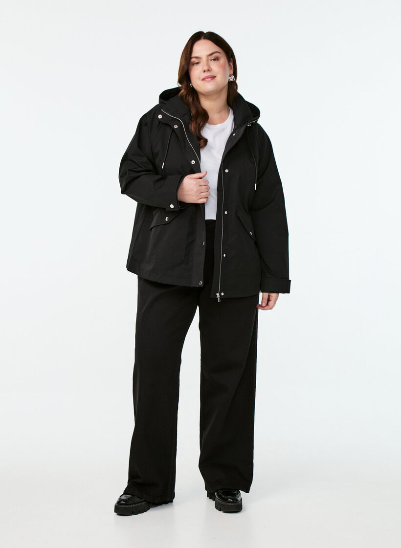 Veste courte de printemps avec capuche amovible, Noir, Model image number 1