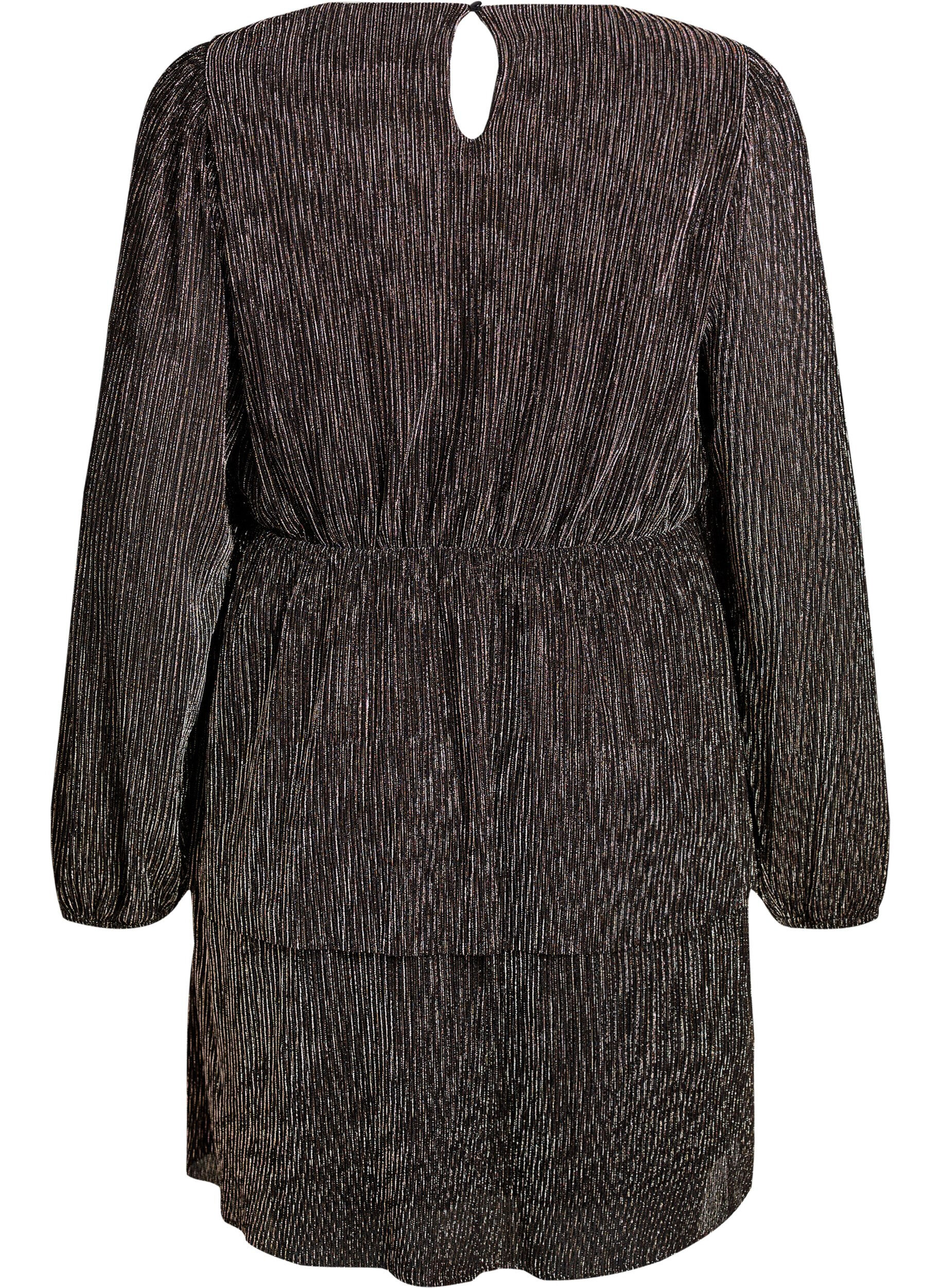 Zizzi Robe courte &agrave; rayures paillet&eacute;es et manches longues, Noir, Packshot image number 1