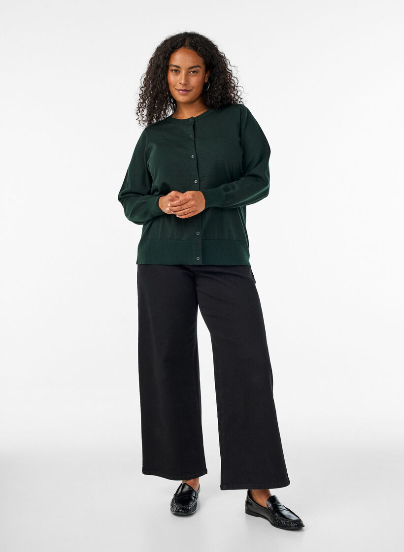 Fijngebreide cardigan met ronde hals, Groen, Model image number 1