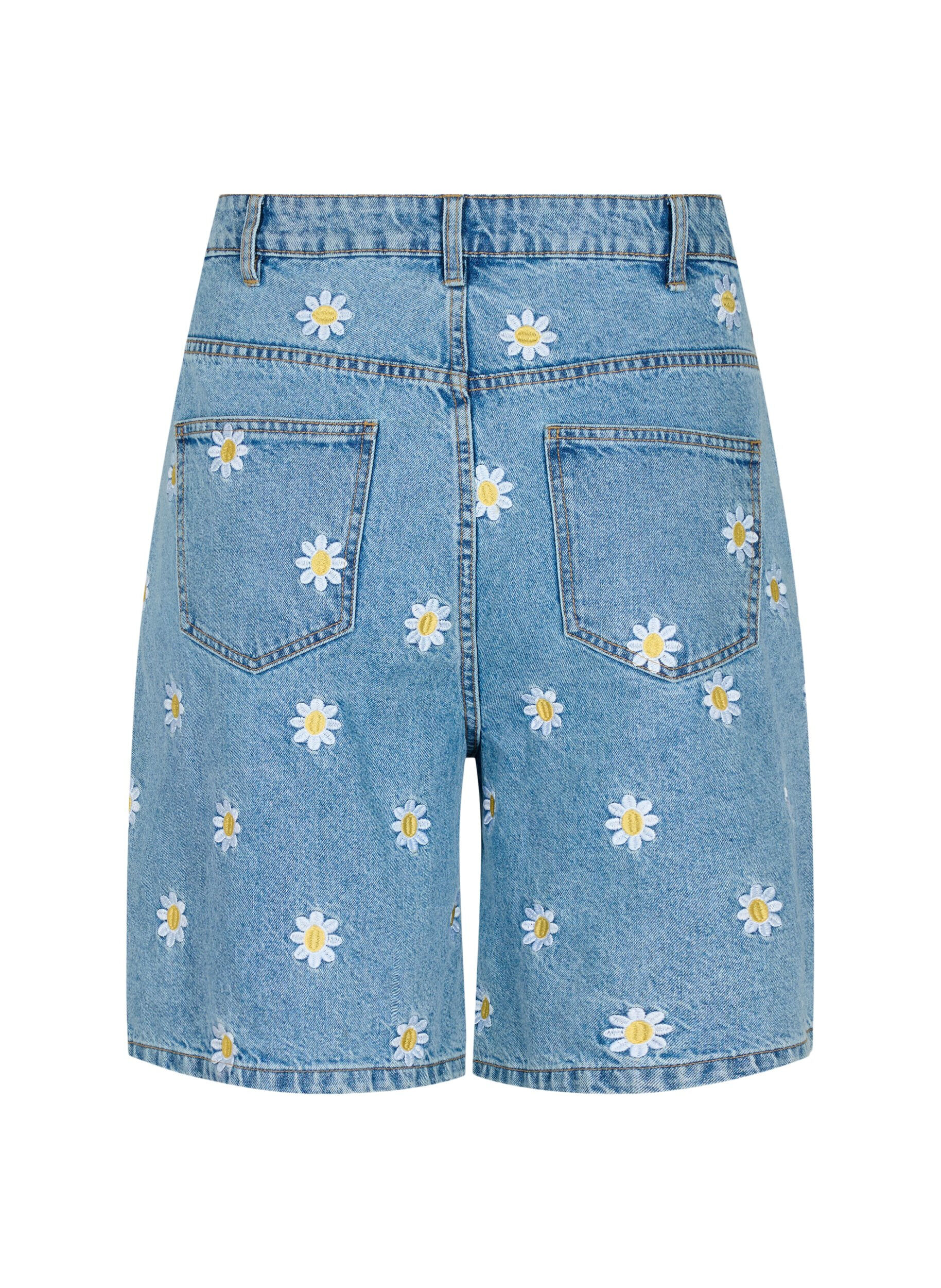 ZizziHoog getailleerde Mille short met geborduurde bloemen, Light Blue Flower, Packshot image number 1