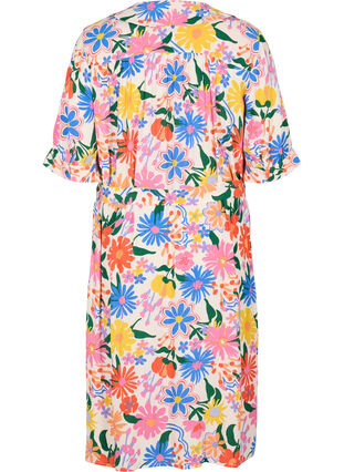 Midi-jurk met print en korte mouwen, Crystal G flower AOP, Packshot image number 1