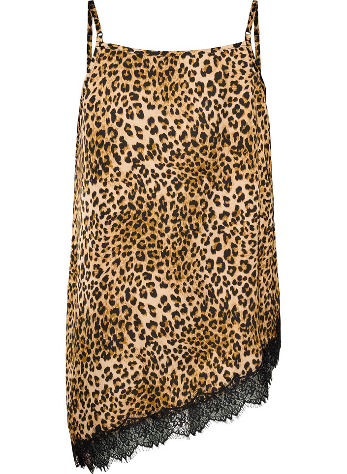 Top &agrave; fines bretelles avec dentelle et ourlet asym&eacute;trique, Marron, Packshot image number 1