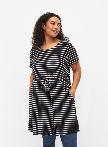 Tunique à manches courtes en coton, Black Stripe, Model image number 0