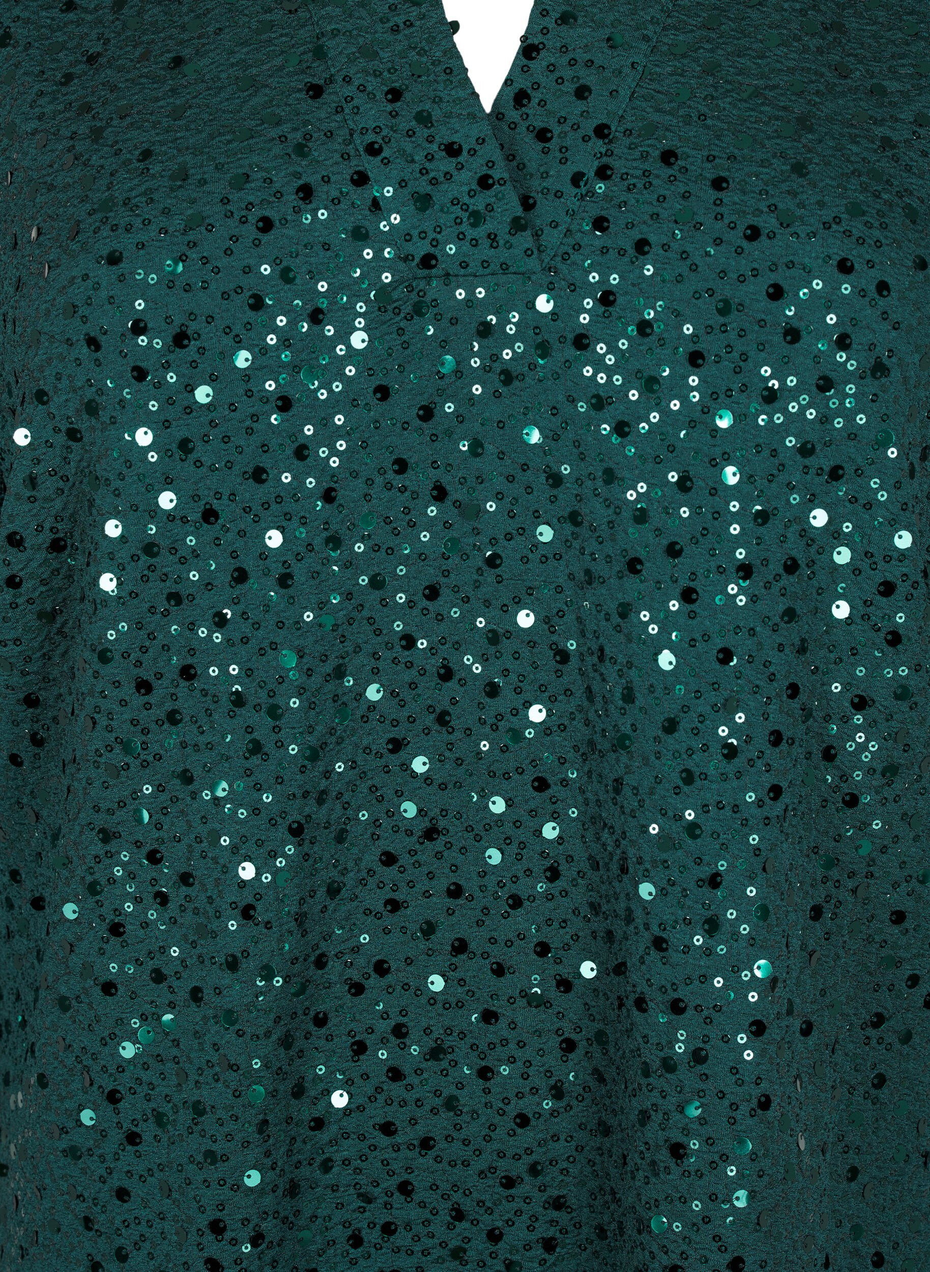 Zizzi Robe &agrave; paillettes avec col en V et manches 3/4, Rain Forest, Packshot image number 2