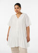 Losse tuniek met gekreukte structuur en rucherand, Vanille, Model image number 0