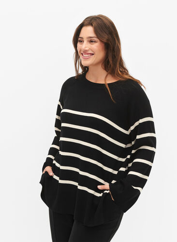 Gestreepte Viscose Sweater, Black/Sandshell S., Model image number 0