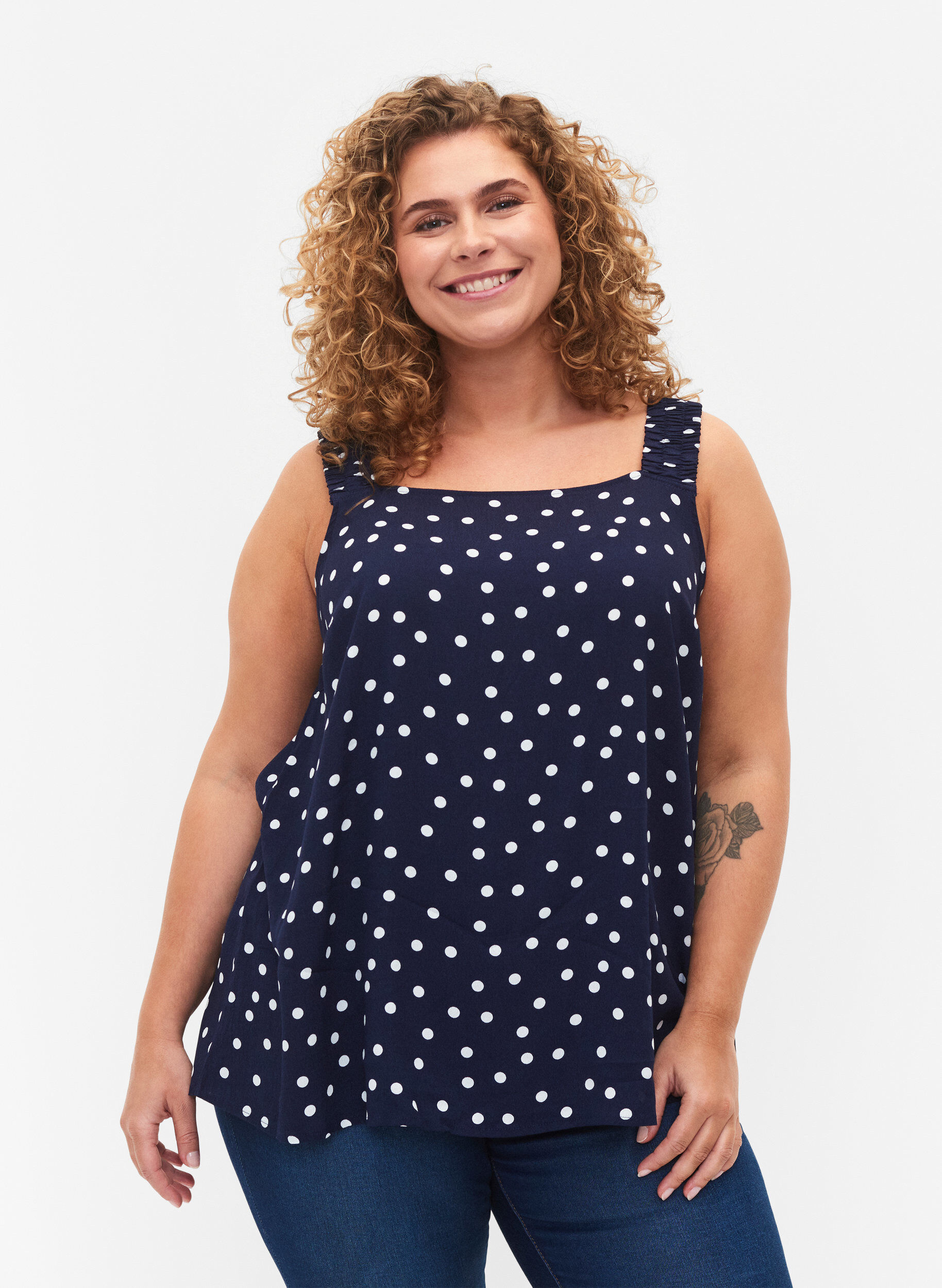 ZizziBedrukte top van viscose met a-vorm, Peacoat Dot, Model image number 0