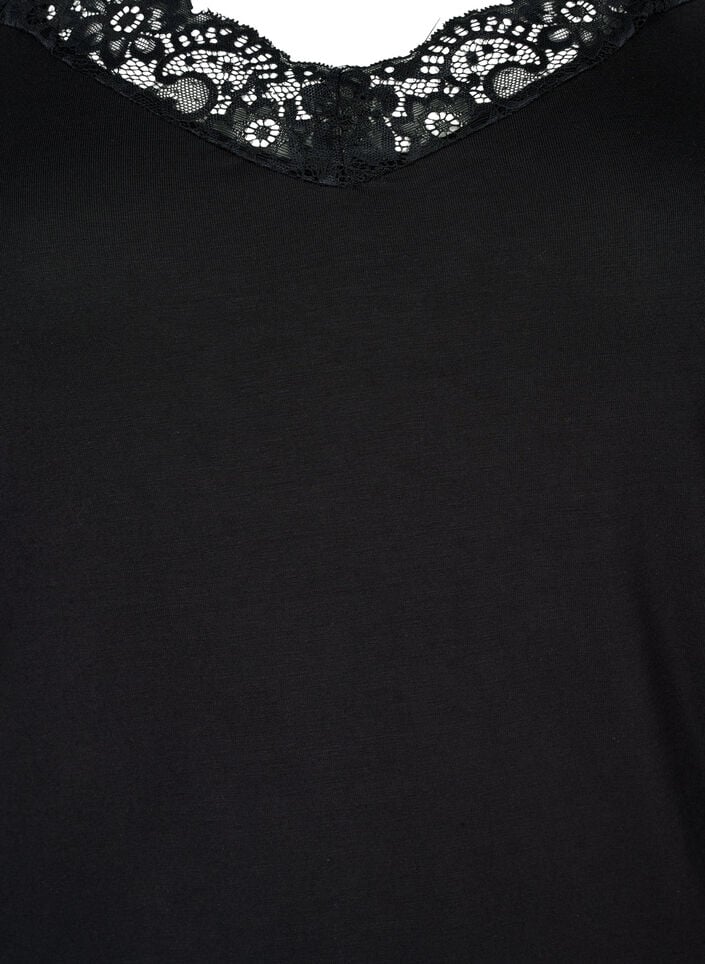 Viscose top met kanten rand, Zwart, Packshot image number 2
