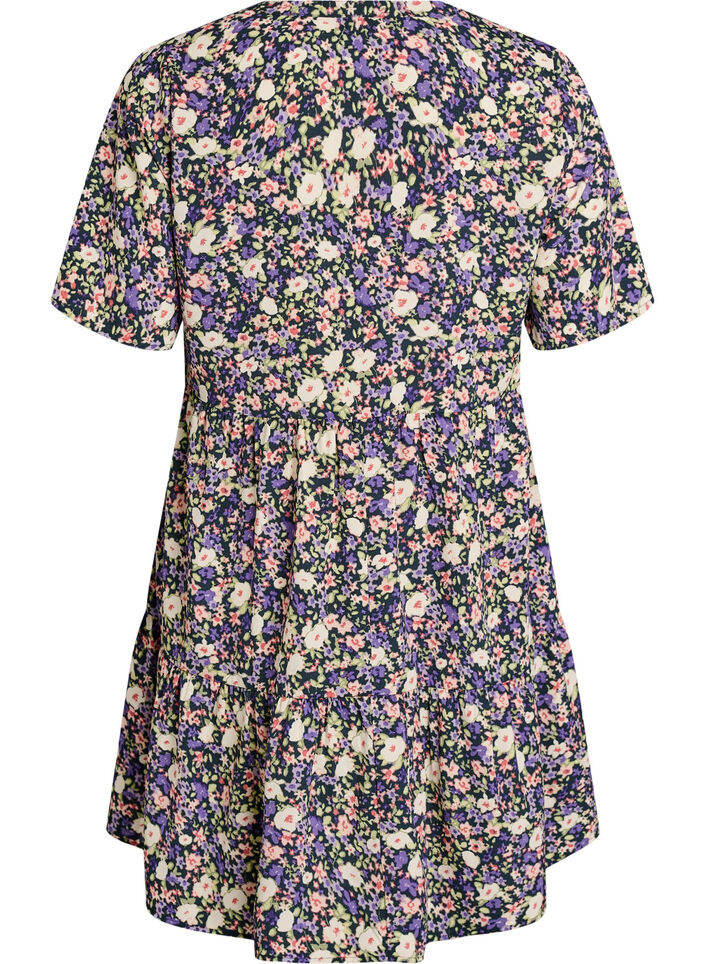 Robe &agrave; manches courtes coupe trap&egrave;ze avec d&eacute;coupes, Violet, Packshot image number 1