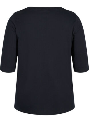 T-shirt en coton bio à manches 2/4, Black, Packshot image number 1