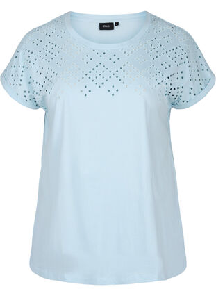 T-shirt en coton avec broderie anglaise, Winter Sky, Packshot image number 0