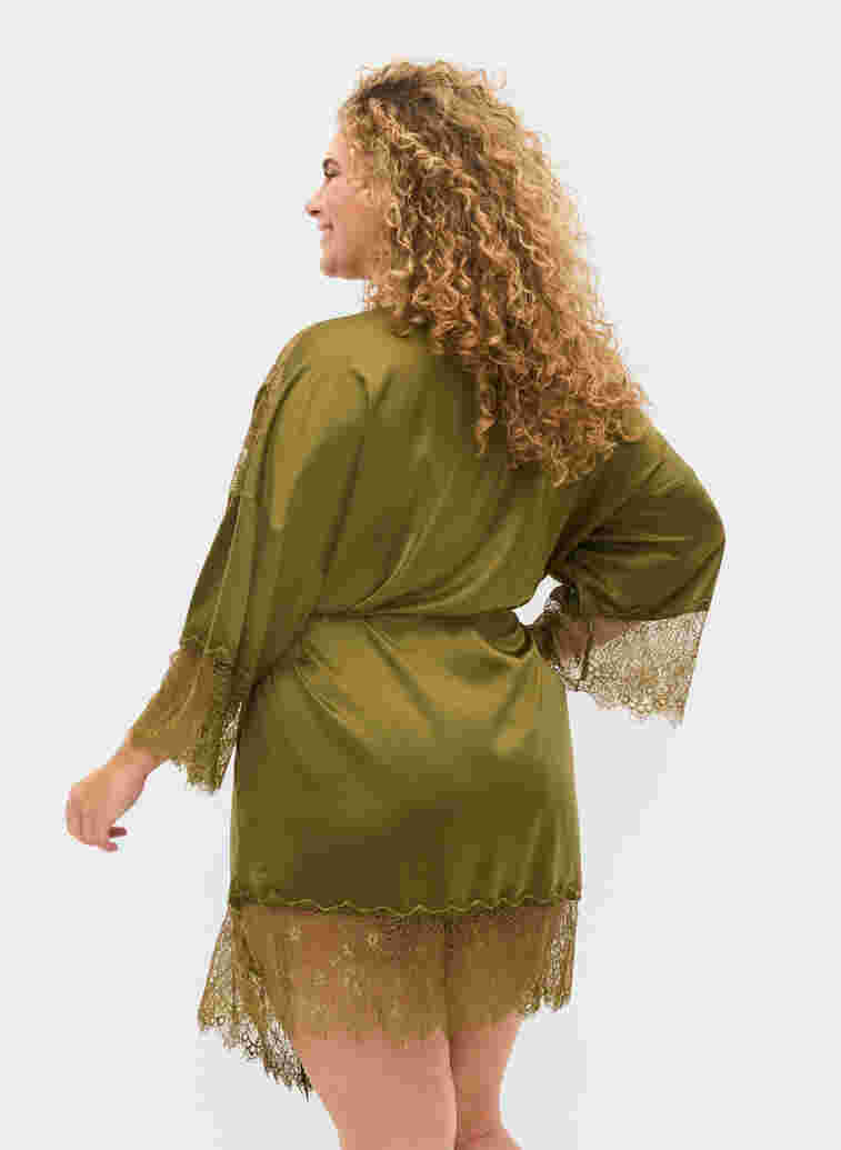 Robe de chambre avec détails en dentelle et ceinture à nouer, Military Olive ASS, Model