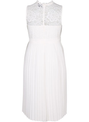 Mouwloze jurk met kant en plooien, Bright White, Packshot image number 1