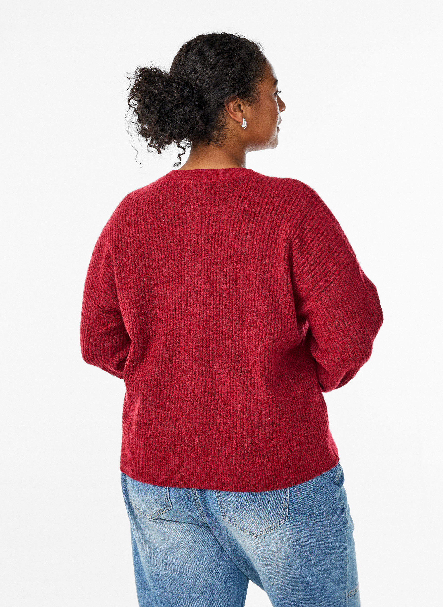 ZizziVest van ribtricot met knopen, Rood, Model image number 1