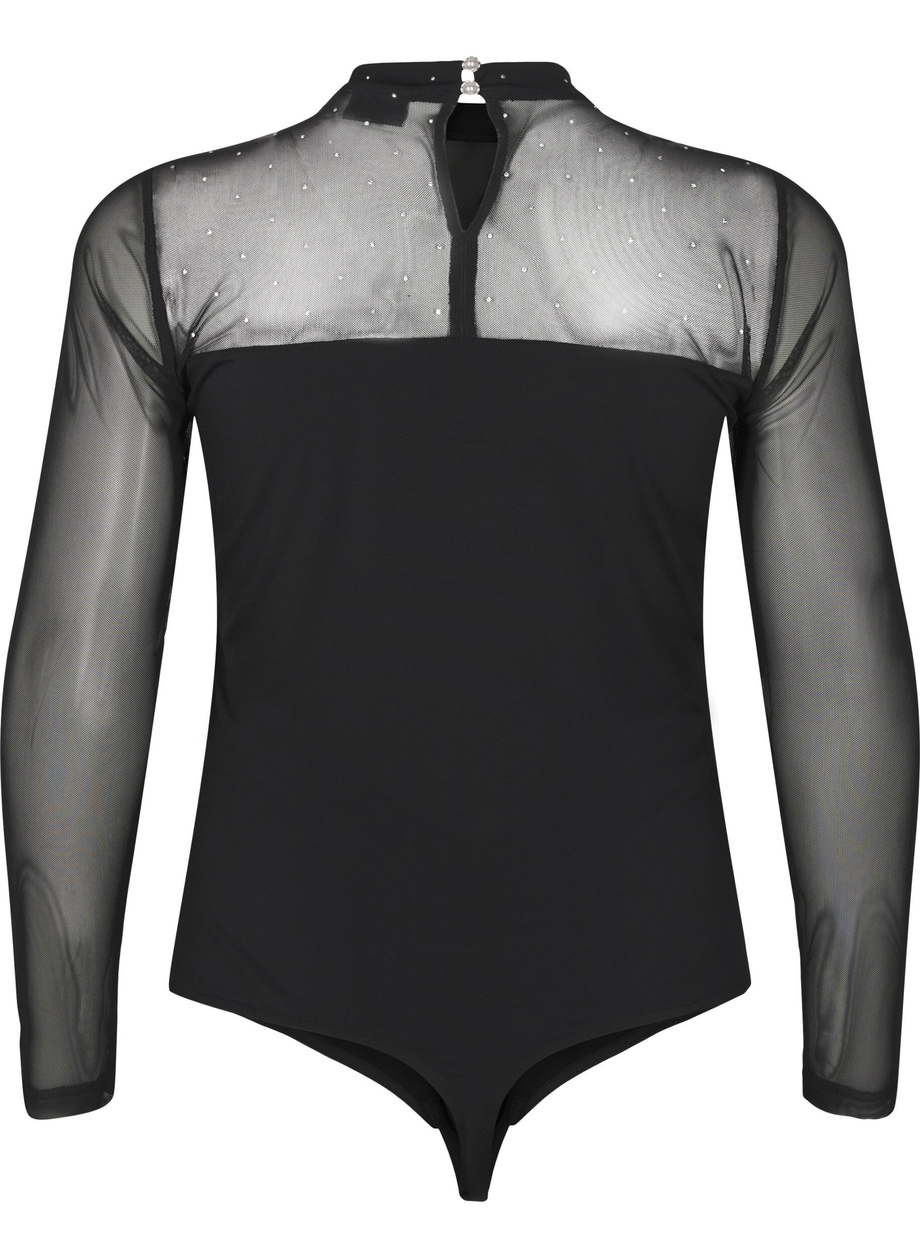 ZizziBodystocking met studs en lange mesh mouwen, Black, Packshot image number 1