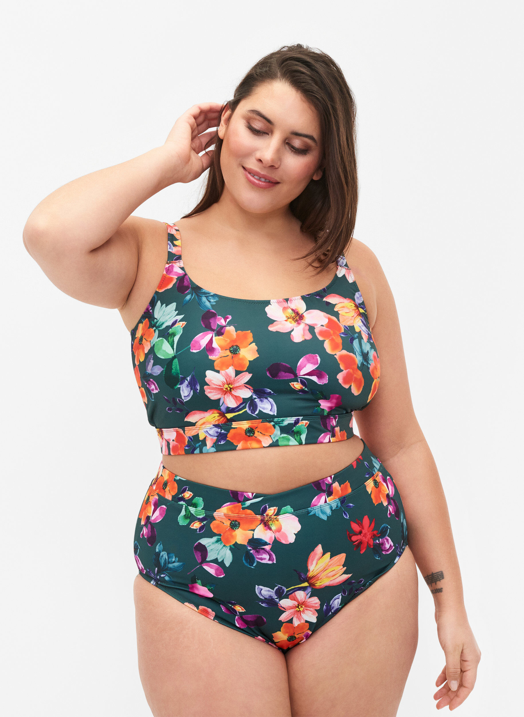 Zizzi Bas de bikini avec imprim&eacute; et taille haute, Meave Print, Model image number 0