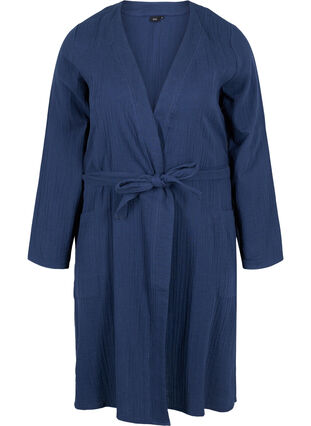 Robe de chambre en coton avec ceinture à nouer, Navy Blazer, Packshot image number 0