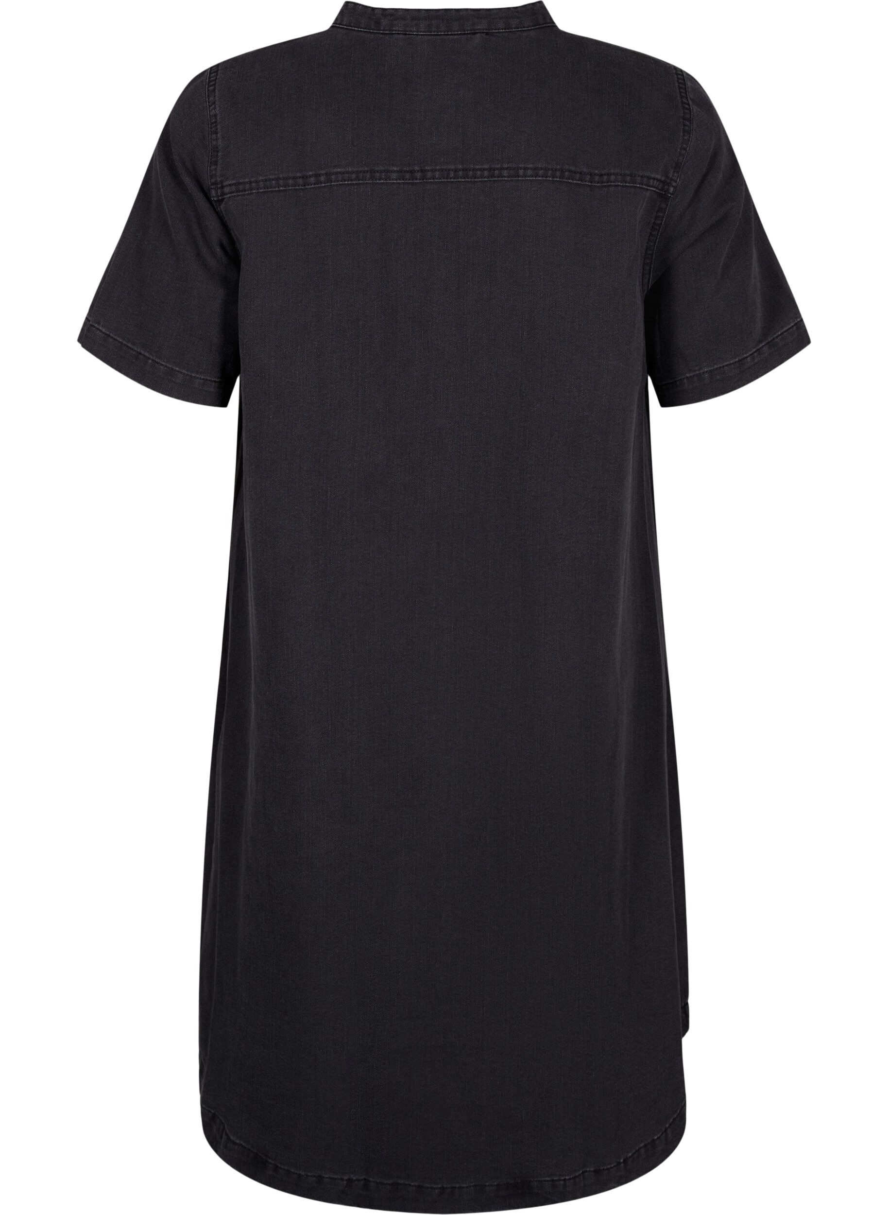 ZizziA-vorm denim jurk met korte mouwen, Grey Denim, Packshot image number 1