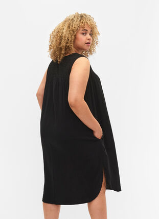 Mouwloze midi-jurk van katoen, Black, Model image number 1