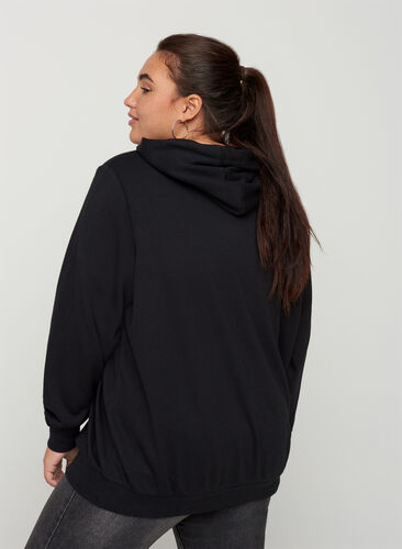 Sweatshirt met capuchon en zak, Black, Model image number 1