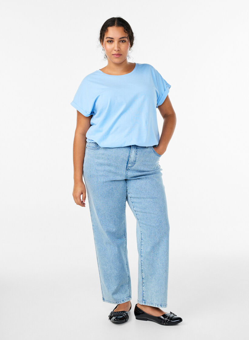 Gestreepte jeans met een rechte pasvorm, Blauw, Model image number 0