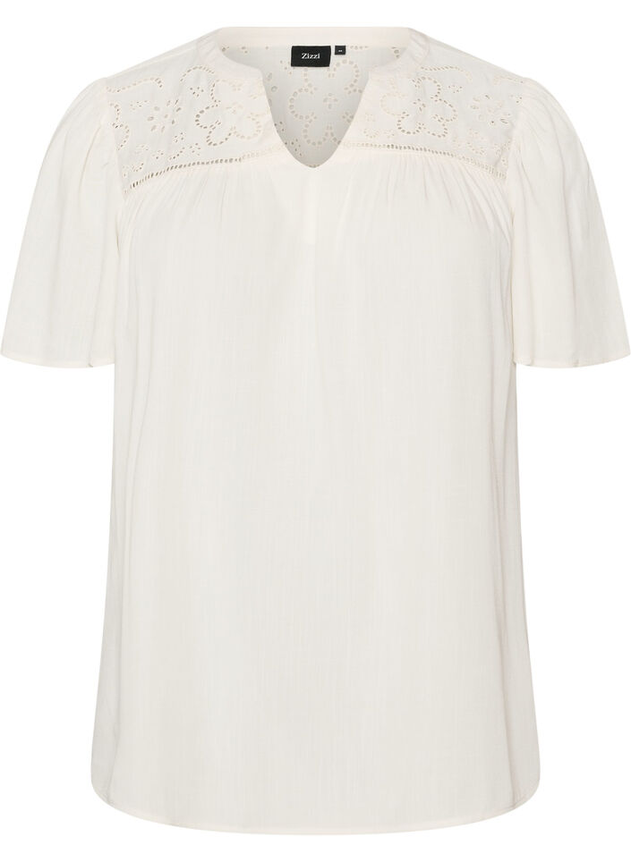 Blouse in viscose met broderie anglaise, Beige, Packshot image number 0