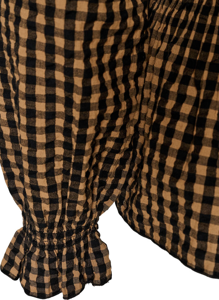 Blouse &agrave; carreaux avec smocks et basque, Marron, Packshot image number 3