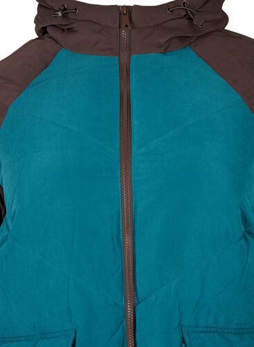 Lange kleurblokken winterjas met capuchon., Deep Teal Comb, Packshot image number 2