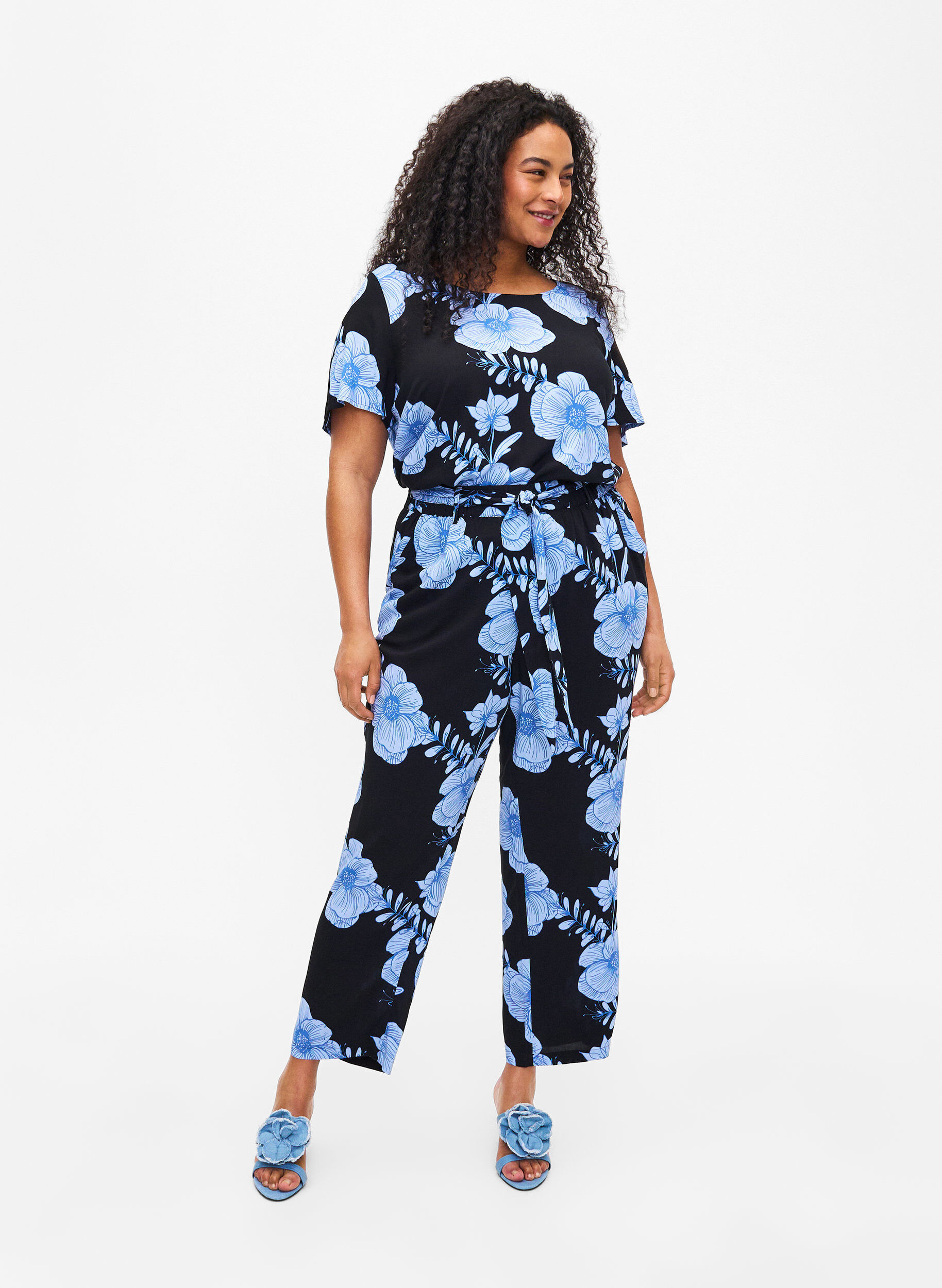 ZizziViscose broek met hoge taille, Zwart, Model image number 0