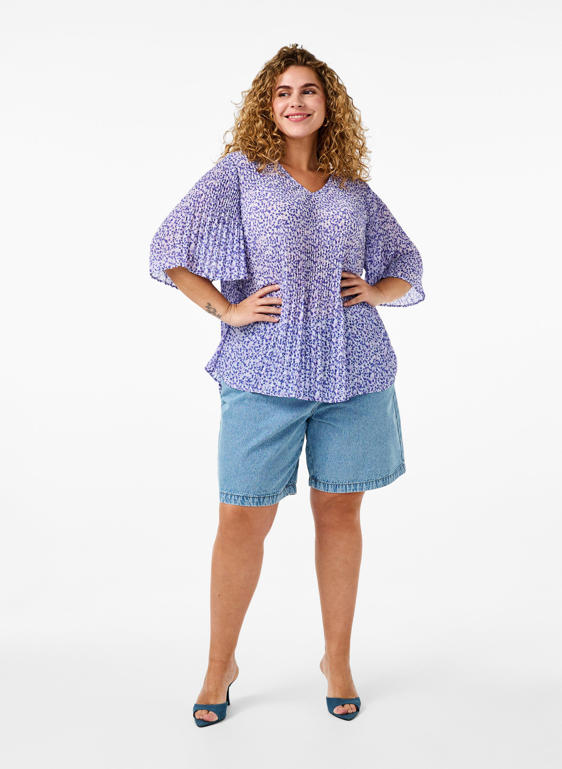 ZizziGebloemde blouse met plooien, Small Flower AOP, Model image number 2