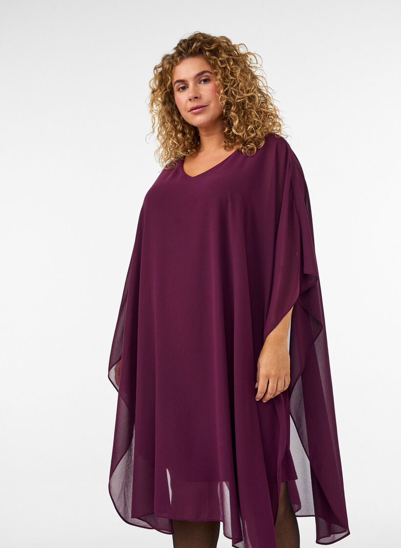 Korte chiffon jurk met V-hals, Paars, Model image number 2