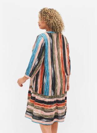 Katoenen jurk met patroon en 3/4 mouwen, Multi Stripe AOP, Model image number 1