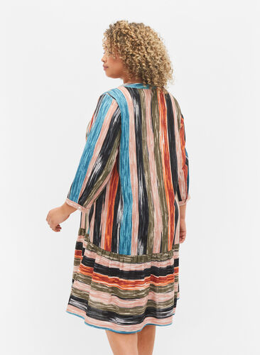 Robe en coton à motifs avec manches 3/4, Multi Stripe AOP, Model image number 1